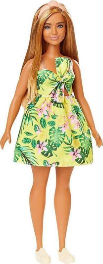 Κούκλα Barbie Fashionistas #126 Curvy Yellow Floral Dress Brown Hair Fxl59