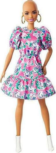 Κούκλα Barbie Fashionistas #150 No-Hair Look Floral Dress, White Booties Earrings Gyb03