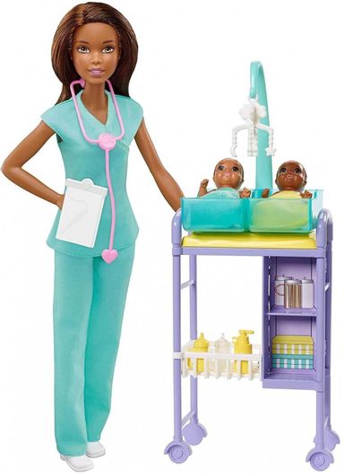 Playset Barbie You Can Be Anything Dark Skin Baby Doctor With Twins Babies Gkh24