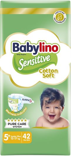 Babylino Πάνες με Αυτοκόλλητο Sensitive Cotton Soft No. 5+ για 12-17kg 42τμχ
