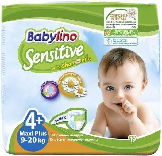 Πάνες με Αυτοκόλλητο Babylino Sensitive with Chamomile No.4+ για 9-20kg 19τμχ