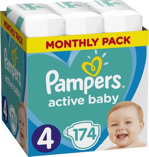 Πάνες με Αυτοκόλλητο Pampers Active Baby No.4 για 9-14kg 174τμχ