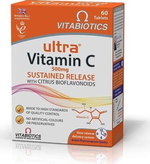 Vitabiotics Ultra Vitamin C Sustained Release with Citrus Bioflavonoids Βιταμίνη για Ενίσχυση του Ανοσοποιητικού, τo Δέρμα & Αντιοξειδωτική δράση 500mg 60 Κάψουλες
