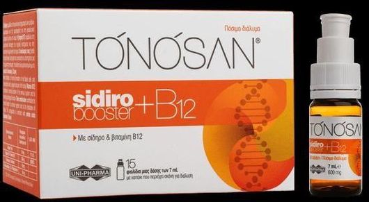 Συμπλήρωμα Διατροφής Tonosan Sidirobooster B12 για τηνΚάλυψη των Καθημερινών Απαιτήσεων σε Σίδηρο & Βιταμίνη Β12 15x7ml