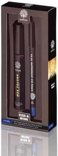 Garden Kiss & Wink Kajal Waterproof Eye Pencil 14 Blue & Chroma Mascara Max Volume 9ml