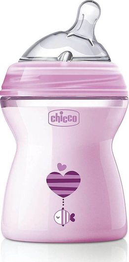 Μπιμπερό Chicco Πλαστικό Natural Feeling Star με Θηλή Σιλικόνης 250ml για 2+ μηνών A60-80825-11 Ροζ