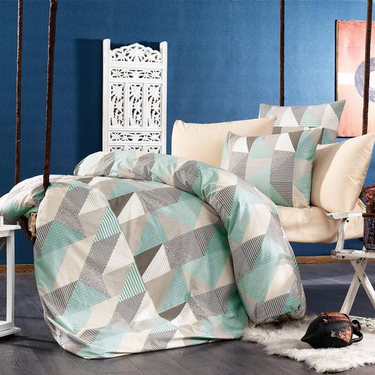 Φανελένια Παπλωματοθήκη Μονή Dimcol Geometrical 330 Green-Beige 160x240