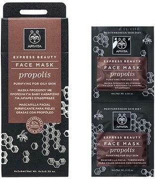 Apivita Express Beauty Propolis Για Νεανική Λιπαρή Επιδερμίδα Με Πρόπολη Μάσκα Προσώπου για Καθαρισμό 2τμχ 8ml