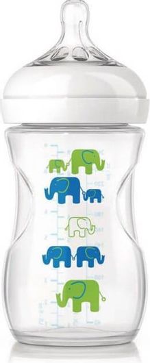 Μπιμπερό Philips Avent Natural Πλαστικό Θηλή Σιλικόνης 1+ Μηνών Μπλε Ελεφαντάκια 260ml SCF627/17