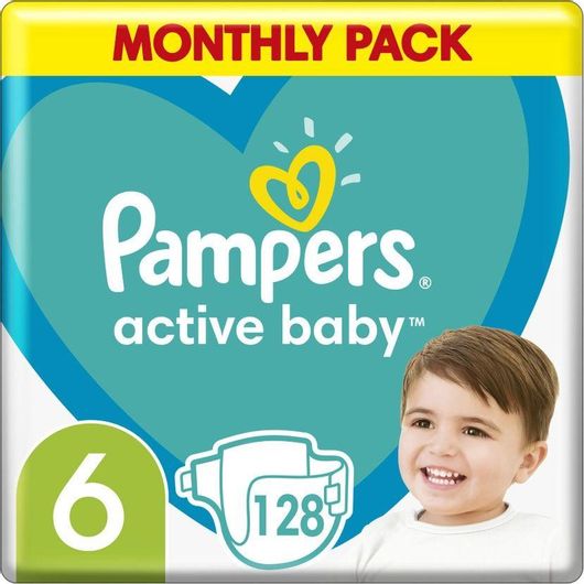 Πάνες με Αυτοκόλλητο Pampers Active Baby No.6 για 13-18kg 128τμχ