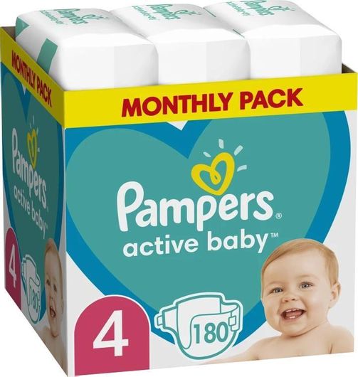 Πάνες με Αυτοκόλλητο Pampers Active Baby No.4 για 9-14kg 180τμχ