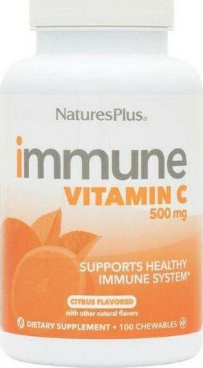 Nature's Plus Immune Vitamin C Βιταμίνη για Ενίσχυση του Ανοσοποιητικού, τo Δέρμα & Αντιοξειδωτική δράση 500mg 100 μασώμενες ταμπλέτες