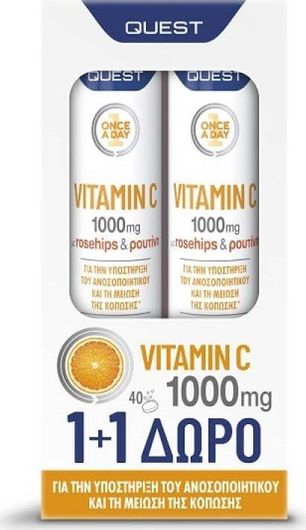 Quest Vitamin C With Rosehips & Rutin Βιταμίνη για Ενέργεια & Ανοσοποιητικό 1000mg Πορτοκάλι 40 Αναβράζοντα Δισκία