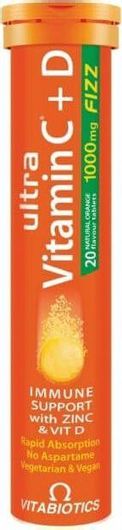 Vitabiotics Ultra Vitamin C+D Πολυβιταμίνη για Ενίσχυση του Ανοσοποιητικού Πορτοκάλι 20 Αναβράζοντα Δισκία