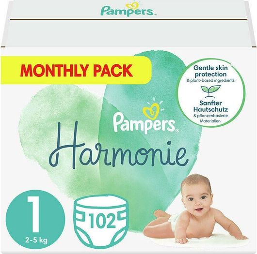 Πάνες με Αυτοκόλλητο Pampers Harmonie No.1 για 2-5kg 102τμχ