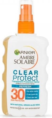 Αντηλιακό Σώματος Garnier Ambre Solaire Clear Protect Σπρέι SPF30 200ml Άσπρο