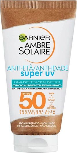 Αντηλιακό Προσώπου Garnier Ambre Solaire Anti-Age Super Uv με Υαλουρονικό Οξύ Κρέμα SPF50+ 50ml Άσπρο