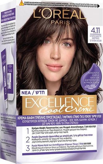 Μόνιμη Βαφή Μαλλιών L'Oreal Excellence Cool Creme 4.11 Ψυχρό Σαντρέ Καστανό 48ml