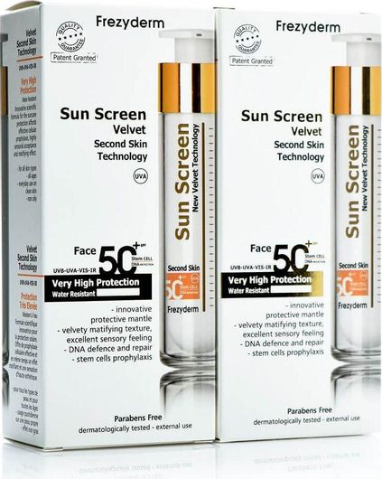 Σετ Αντηλιακών Προσώπου Frezyderm Sun Screen Velvet Αδιάβροχο SPF50+ 50ml 2τμχ