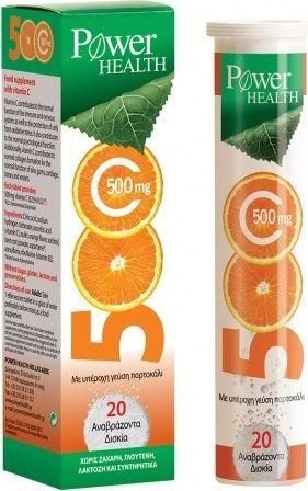 Power Health Vitamin C Βιταμίνη για Ενέργεια & Ανοσοποιητικό 500mg Πορτοκάλι 20 Αναβράζοντα Δισκία
