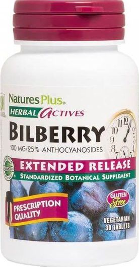Nature's Plus Herbal Actives Bilberry Extended Release 100mg Συμπλήρωμα για την Ενίσχυση του Ανοσοποιητικού 30 ταμπλέτες