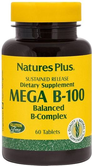 Nature's Plus Mega B-100 Βιταμίνη για Ενέργεια, Ενίσχυση του Ανοσοποιητικού & το Νευρικό Σύστημα 100mg 60 Ταμπλέτες