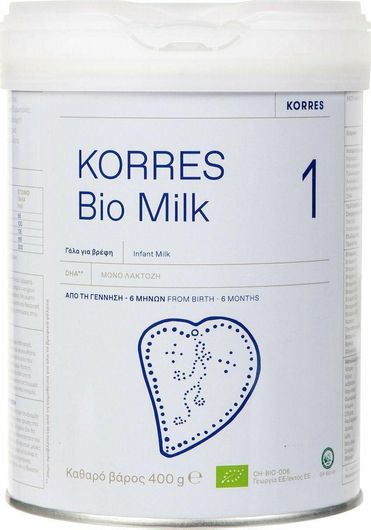 Korres Γάλα σε Σκόνη Bio Milk 1 Χωρίς Γλουτένη για 0+ Μηνών 400gr