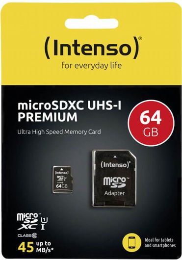 Intenso microSDXC 64GB Class 10 U1 UHS-I με αντάπτορα