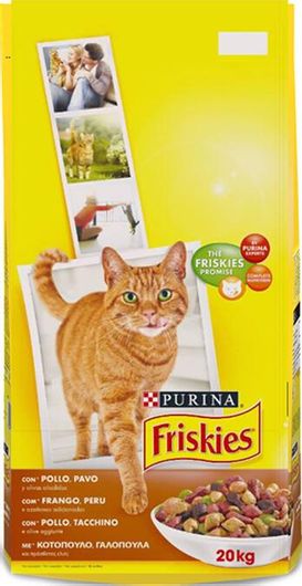 Ξηρά Τροφή Purina Friskies 20kg για Ενήλικες Γάτες με Κοτόπουλο, Γαλοπούλα & Ελιές