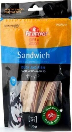Λιχουδιά Σκύλου Pet Interest Tail Swingers Sandwich με Πάπια & Ψάρι 100gr