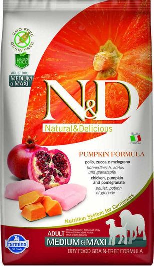 Ξηρά Τροφή N&D Pumpkin Adult Medium & Maxi 12kg για Ενήλικους Σκύλους Μεσαίων & Μεγαλόσωμων Φυλών χωρίς Σιτηρά με Κοτόπουλο, Κολοκύθα & Ρόδι 