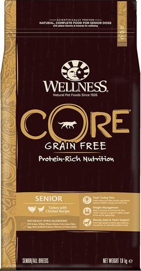 Wellness Core Grain Free Senior 1.8kg Ξηρά Τροφή χωρίς Σιτηρά για Ηλικιωμένους Σκύλους με Κοτόπουλο και Γαλοπούλα