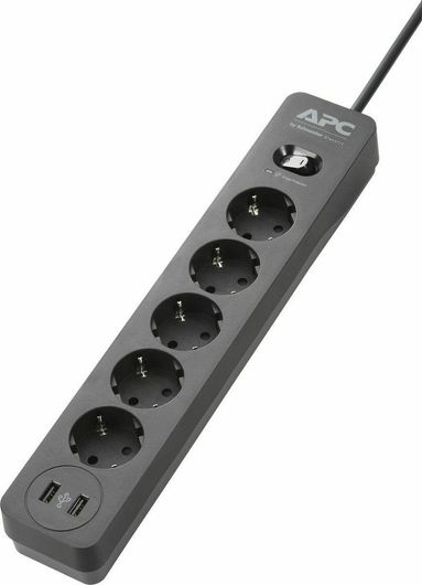 APC Πολύπριζο Ασφαλείας 5 Θέσεων με 2 USB-A, Διακόπτη και Καλώδιο 1.52m