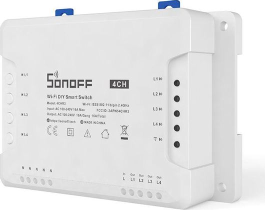 Διακόπτης Sonoff Smart Wifi 4ch R3 4 Θέσεων 16a Λευκό