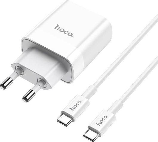Σετ Διπλός Φορτιστής Hoco C80A PD20W QC3.0 Type-C - USB-A & Καλώδιο Type-C σε Type-C 100cm Λευκό