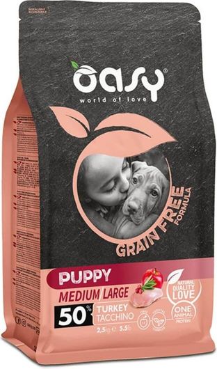 Ξηρά Τροφή Σκύλου Oasy Grain Free Κατάλληλη για Κουτάβια Γαλοπούλα Medium / Large 2,5kg