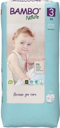 Πάνες με Αυτοκόλλητο Bambo Nature Tall No.3 για 4-8kg 52τμχ