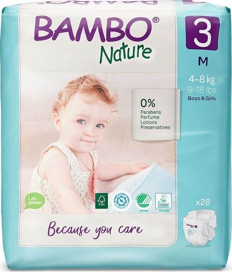 Bambo Nature Πάνες με Αυτοκόλλητο No. 3 για 4-8kg 28τμχ