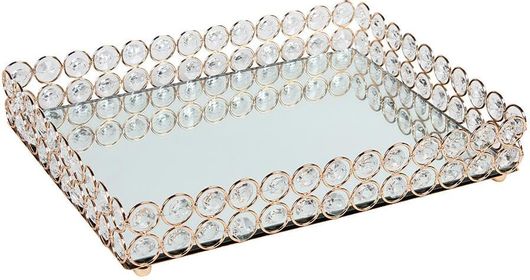 Διακοσμητικός Δίσκος KESKOR Μεταλλικός με Καθρέπτη 30x23cm Χρυσό