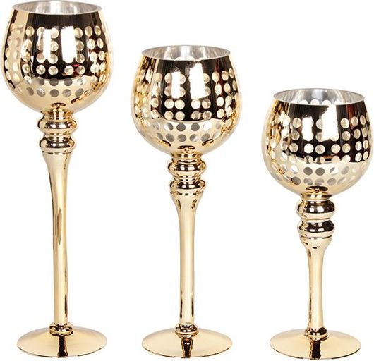 Σετ Κηροπήγια Keskor 73408 Γυάλινα Κολωνάτα 3τμχ Χρυσό