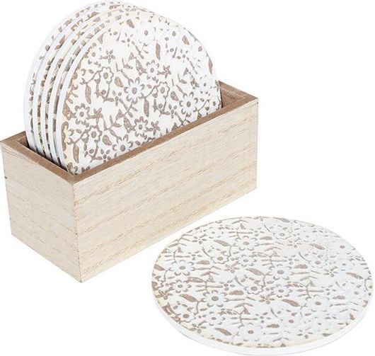 Σουβέρ KESKOR Ξύλινο με Βάση 10x10cm 6τμχ Λευκό