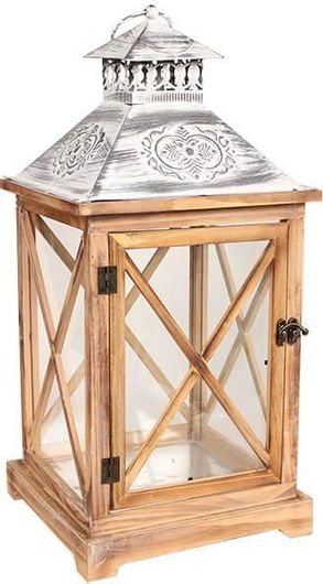 Φανάρι Keskor 671704-2 Ξύλινο 23,5Χ23,5Χ51cm με Τζάμια & Μεταλλικές Λεπτομέρειες