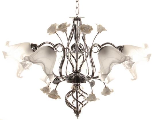 Κρεμαστό Φωτιστικό Οροφής KESKOR Πολύφωτο Γυάλινο 58cm Ασημί