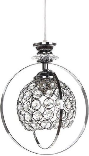 Κρεμαστό Φωτιστικό Οροφής KESKOR Μονόφωτο Μεταλλικό με Κρύσταλλα 20cm Ασημί