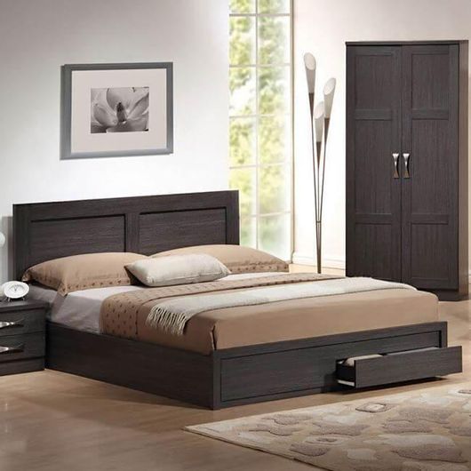 Κρεβάτι Life Διπλό Ξύλινο με Αποθηκευτικό Χώρο & Τάβλες Zebrano 140x190cm Καφέ