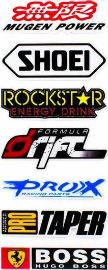 Σετ Αδιάβροχα Αυτοκόλλητα MUGEN POWER, SHOEI, ROCKSTAR, drift FORMULA, PRO0X, PRO TAPER, HUGO BOSS 7τμχ