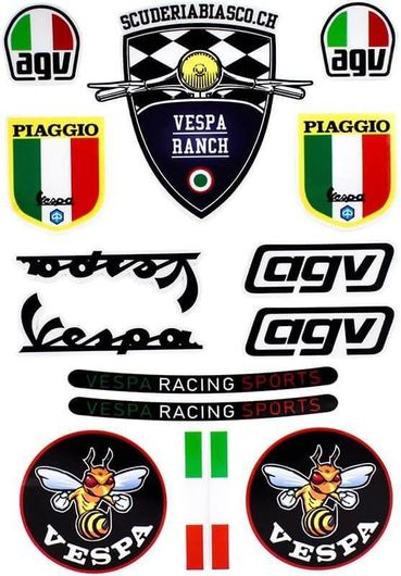Σετ Αδιάβροχα Αυτοκόλλητα Vespa, Agv, Piaggio, Vespa Racing Sports 14τμχ