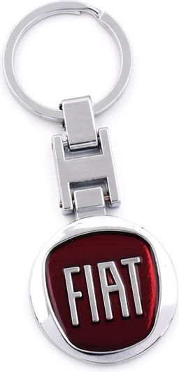 Μπρελόκ Ασημί Μεταλλικό Fiat με Κόκκινο Φόντο