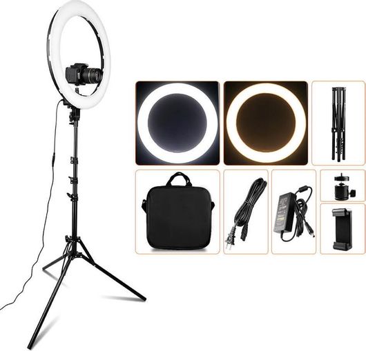 Ring Light Triopo 48W Ρυθμιζόμενης Έντασης με Τρίποδο Δαπέδου & Βάση για Κινητό 46cm
