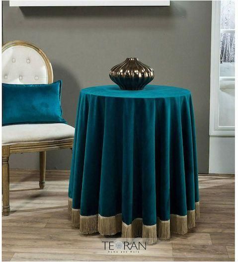 Τραπεζομάντηλο Teoran Ροτόντα Βελούδινο με Κρόσι 13 180cm Πετρόλ